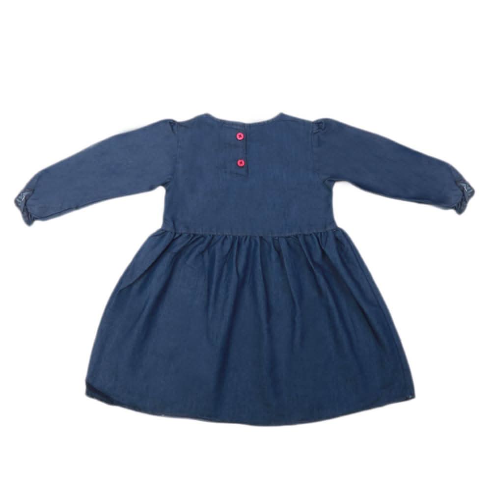 Girls Embroidered Denim Frock - Dark Blue, Girls Apparel, Chase Value, Chase Value