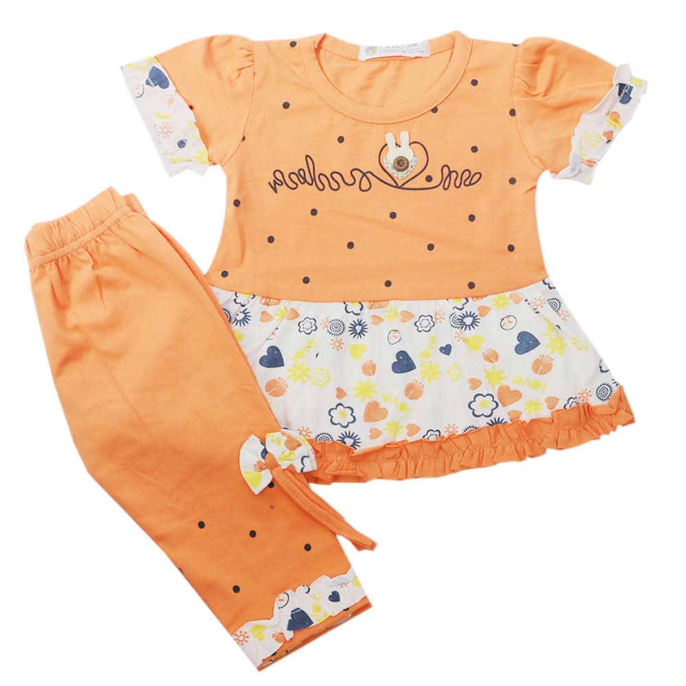 Newborn Girls Half Sleeves Suit - Orange, Kids, Newborn Girls Sets And Suits, Chase Value, Chase Value