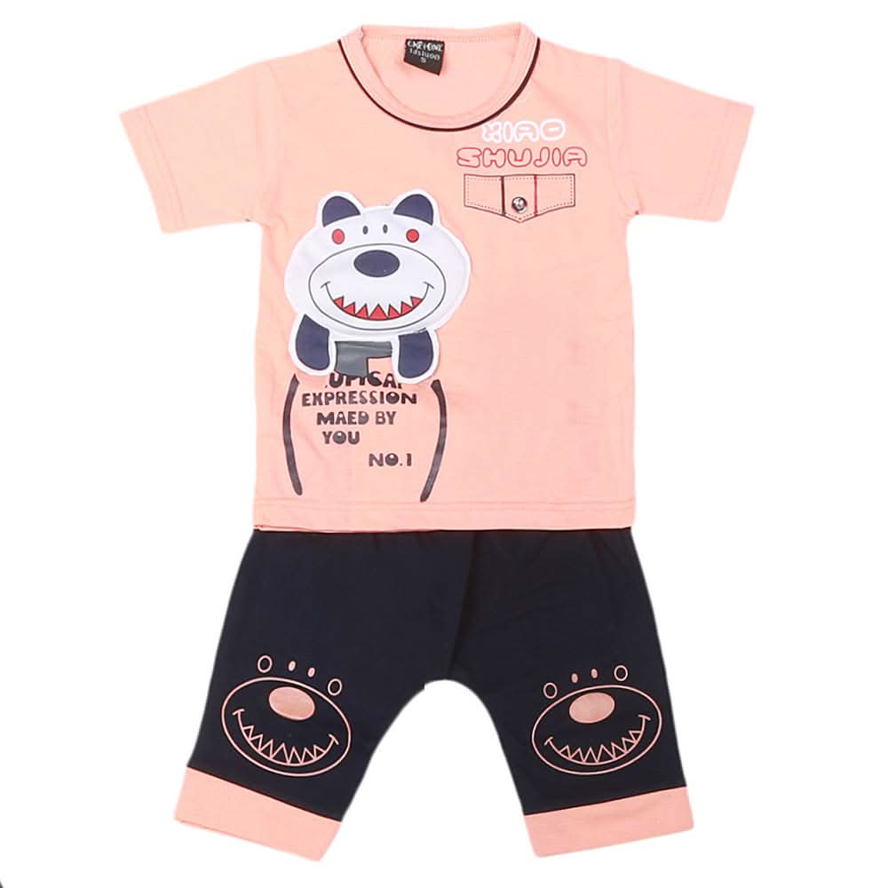 Boys Half Sleeves 2 Pcs Suit - Peach, Kids, Boys Sets And Suits, Chase Value, Chase Value