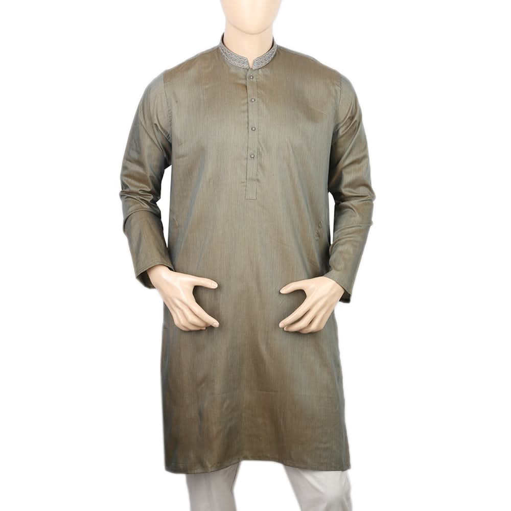 Men's Embroidered Mashriq Slim Fit Kurta - Olive Green, Men, Kurtas, Chase Value, Chase Value