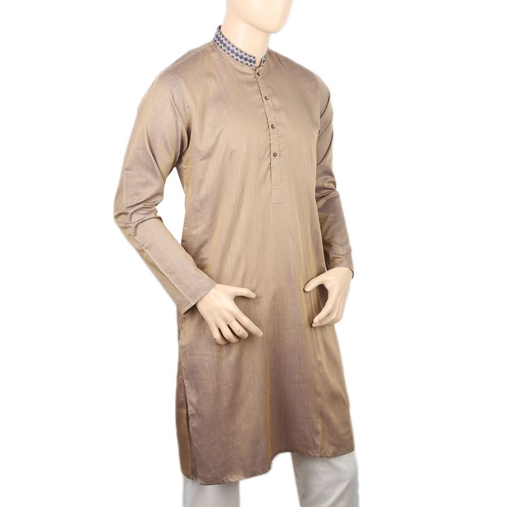 Men's Embroidered Mashriq Slim Fit Kurta - Coffee, Men, Kurtas, Chase Value, Chase Value