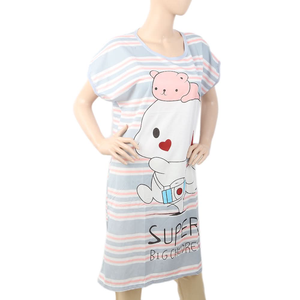 Women's Nightwear Long T-Shirt - Grey, Women, Night Suit, Chase Value, Chase Value
