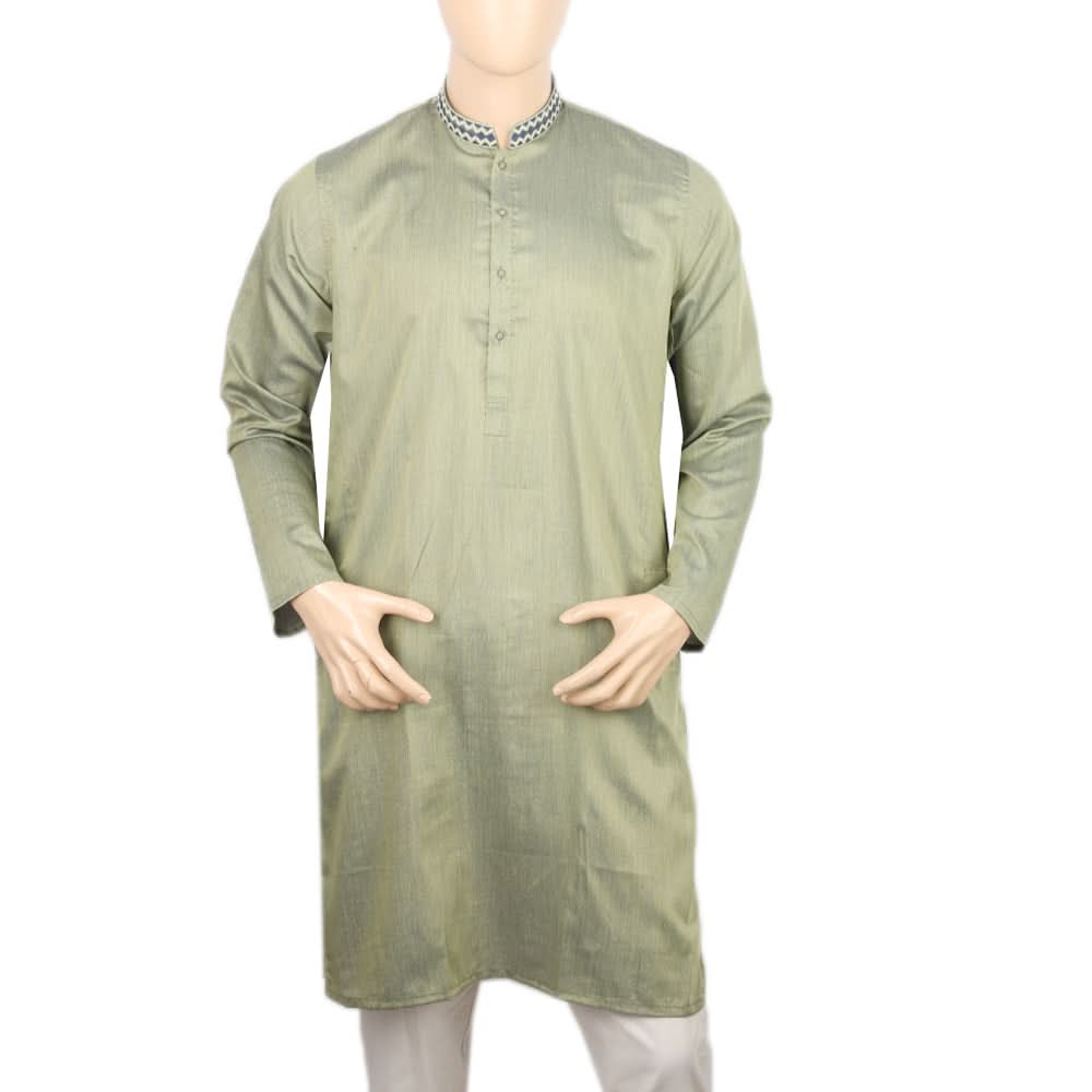 Men's Embroidered Mashriq Slim Fit Kurta - Green, Men, Kurtas, Chase Value, Chase Value