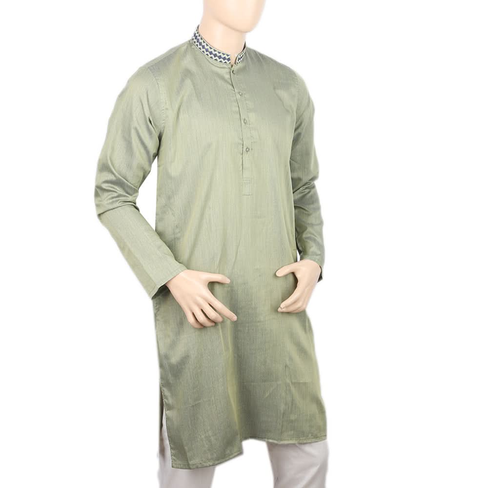 Men's Embroidered Mashriq Slim Fit Kurta - Green, Men's Kurtas, Chase Value, Chase Value