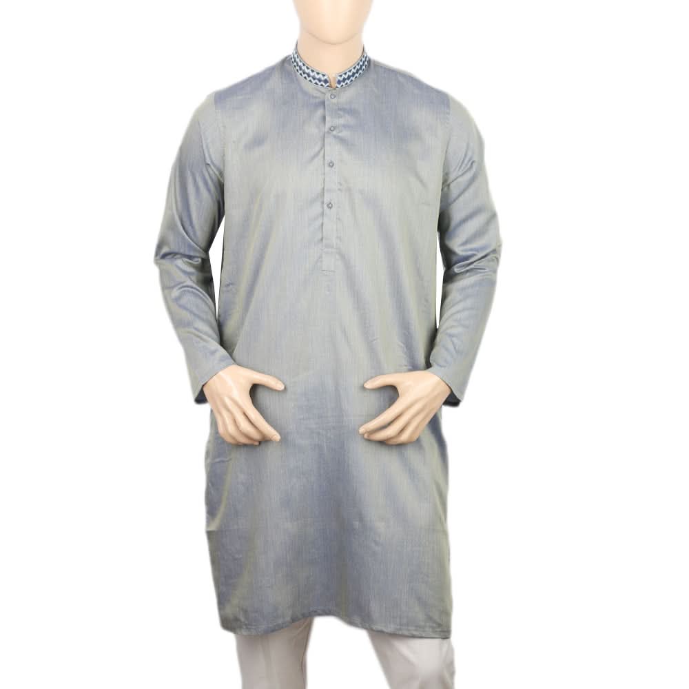 Men's Embroidered Mashriq Slim Fit Kurta - Blue, Men, Kurtas, Chase Value, Chase Value