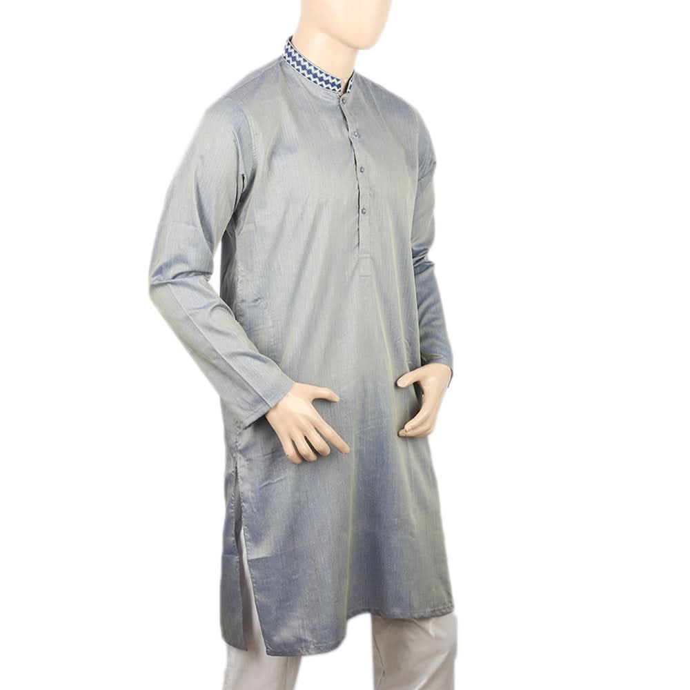 Men's Embroidered Mashriq Slim Fit Kurta - Blue, Men's Kurtas, Chase Value, Chase Value