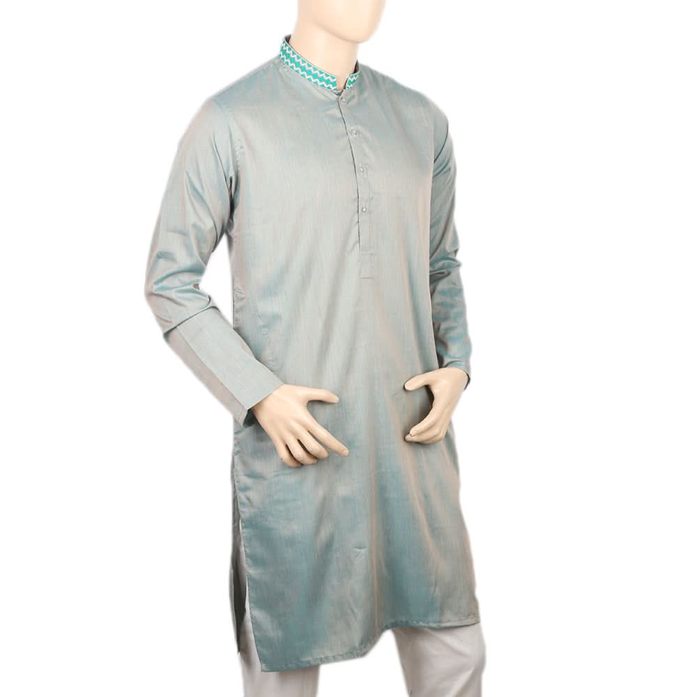 Men's Embroidered Mashriq Slim Fit Kurta - Light Green, Men, Kurtas, Chase Value, Chase Value
