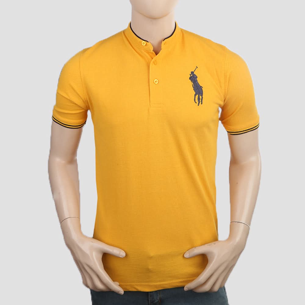 Men's Pique Band Collar Polo T-Shirt - Yellow, Men, T-Shirts And Polos, Chase Value, Chase Value