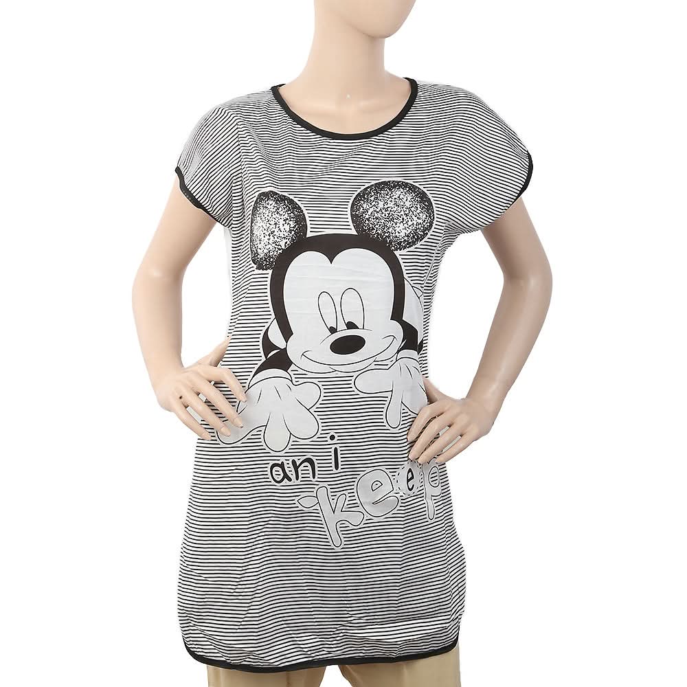 Women's Nightwear Long T-Shirt - Black, Women, Night Suit, Chase Value, Chase Value