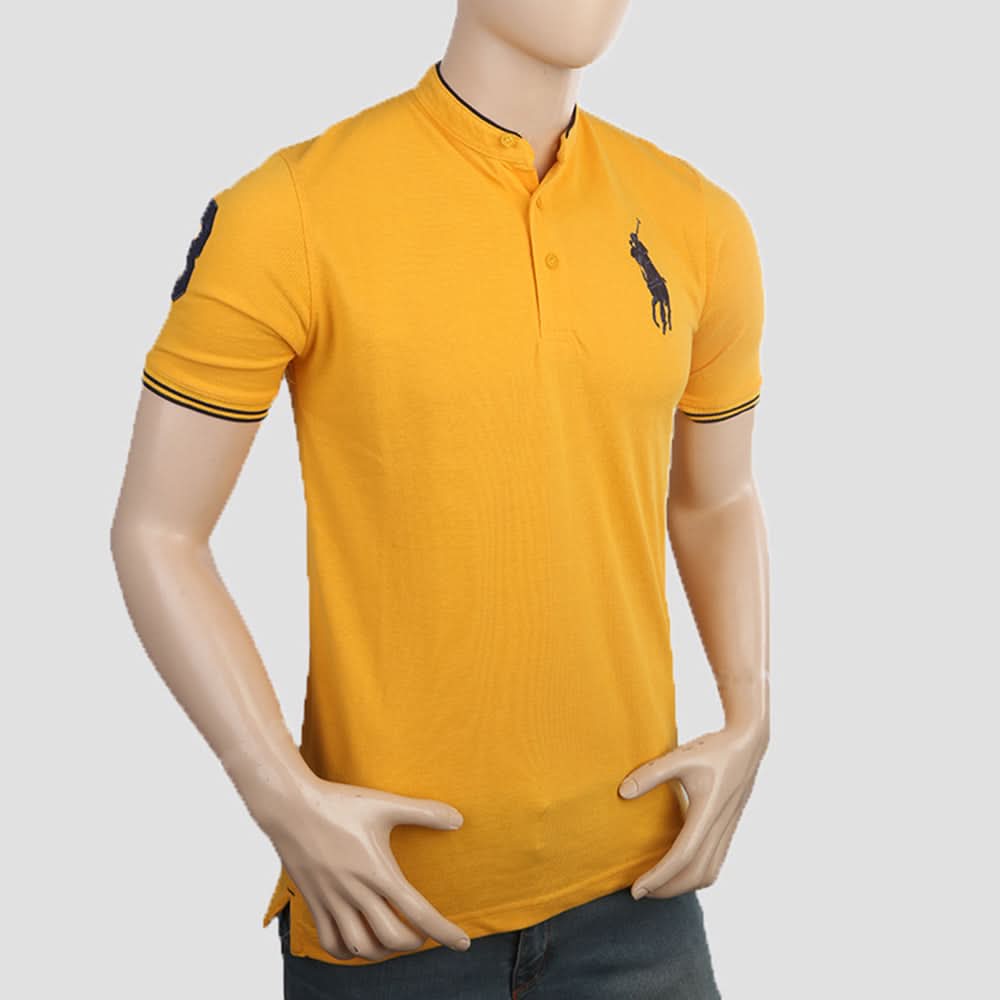 Men's Pique Band Collar Polo T-Shirt - Yellow, Men, T-Shirts And Polos, Chase Value, Chase Value
