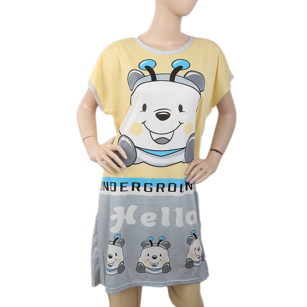 Women's Nightwear Long T-Shirt - Yellow, Women, Night Suit, Chase Value, Chase Value