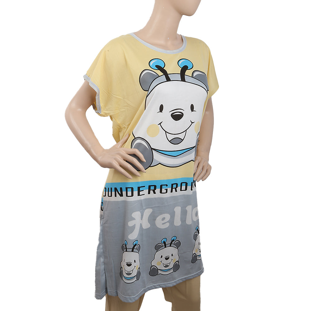 Women's Nightwear Long T-Shirt - Yellow, Women, Night Suit, Chase Value, Chase Value