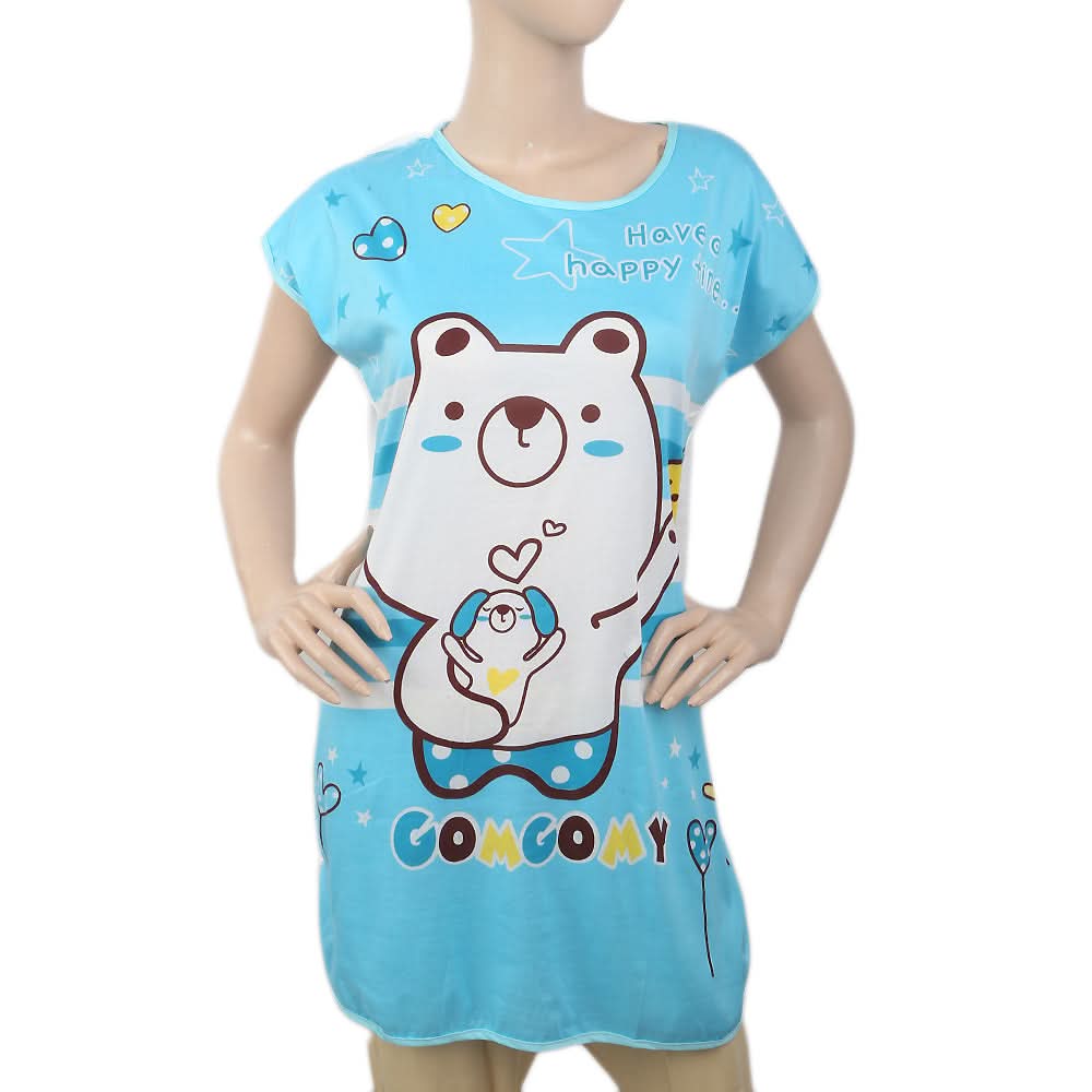Women's Nightwear Long T-Shirt - Blue, Women, Night Suit, Chase Value, Chase Value