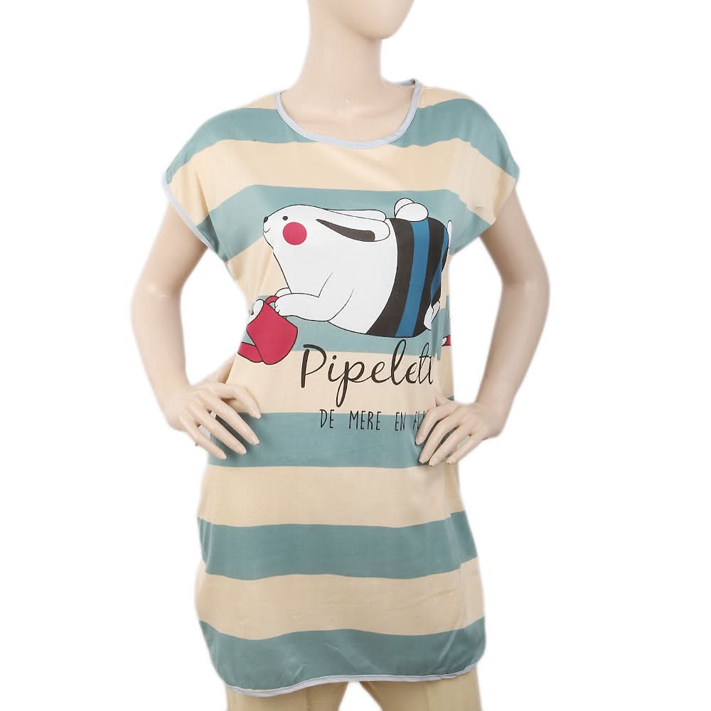 Women's Nightwear Long T-Shirt - Beige, Women, Night Suit, Chase Value, Chase Value