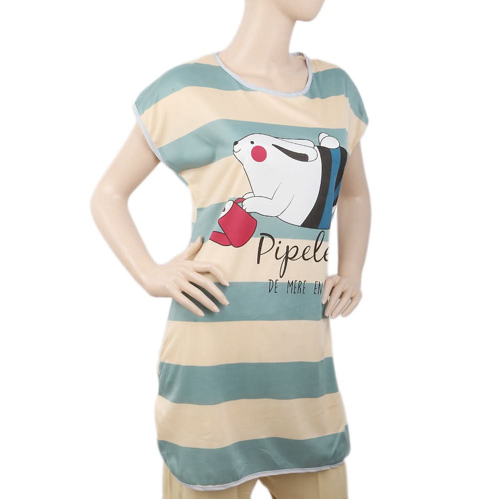 Women's Nightwear Long T-Shirt - Beige, Women, Night Suit, Chase Value, Chase Value