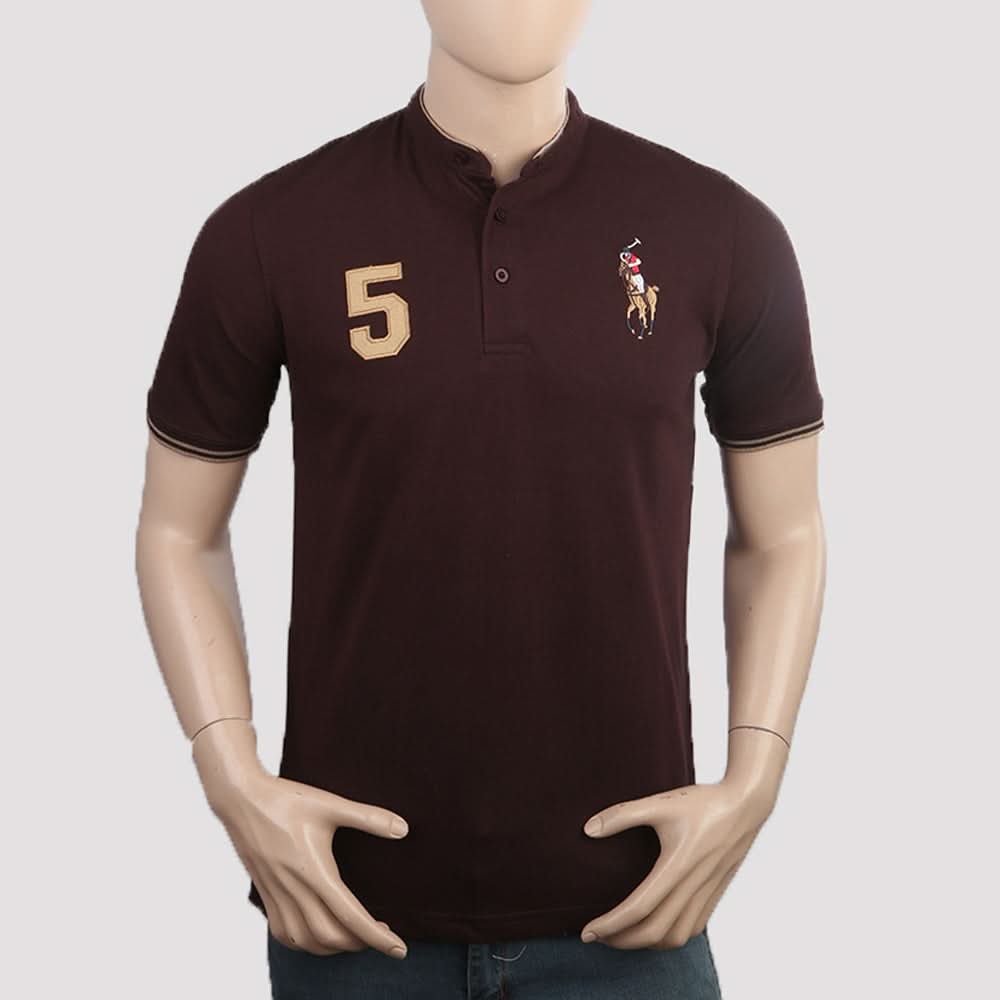 Men's Pique Band Collar Polo T-Shirt - Coffee, Men, T-Shirts And Polos, Chase Value, Chase Value