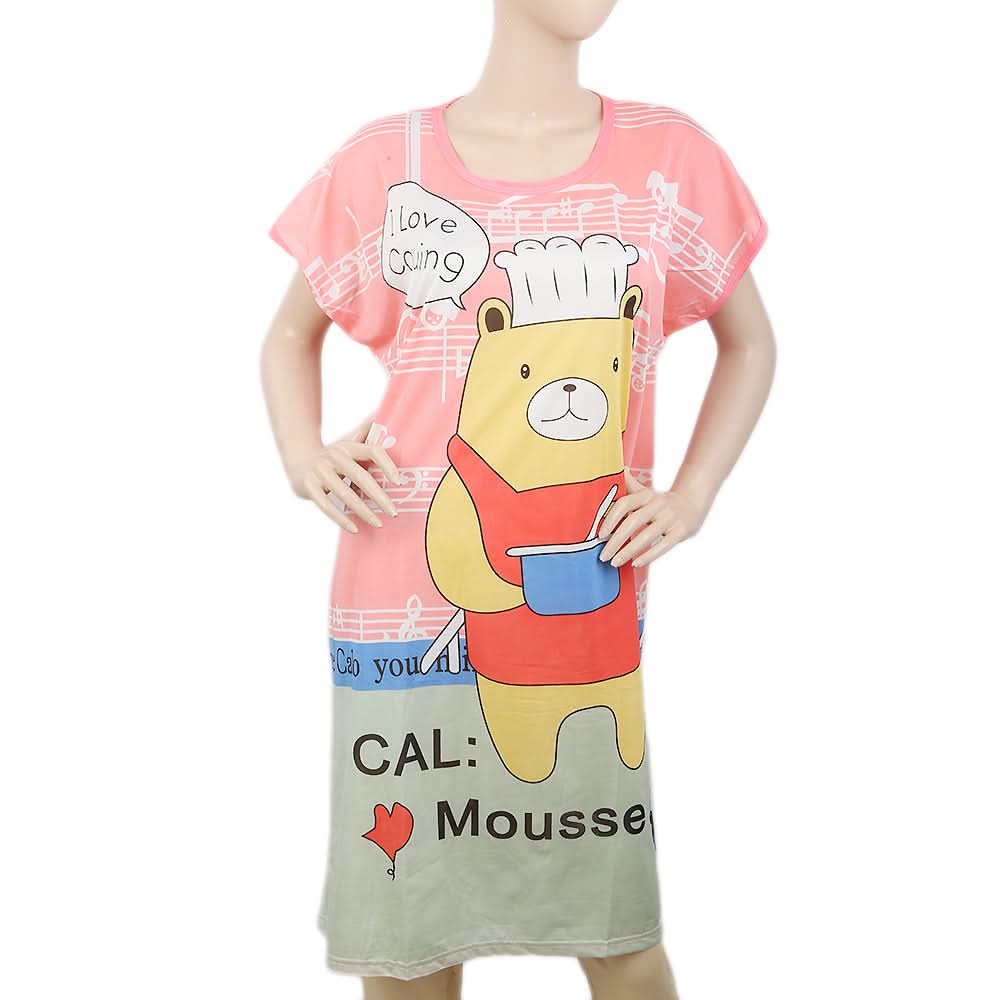 Women's Nightwear Long T-Shirt - Peach, Women, Night Suit, Chase Value, Chase Value