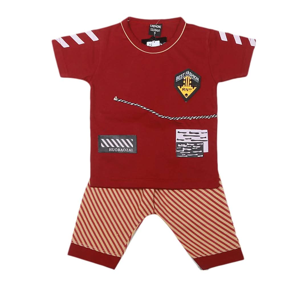 Boys Half Sleeves 2 Pcs Suit - Maroon, Kids, Boys Sets And Suits, Chase Value, Chase Value