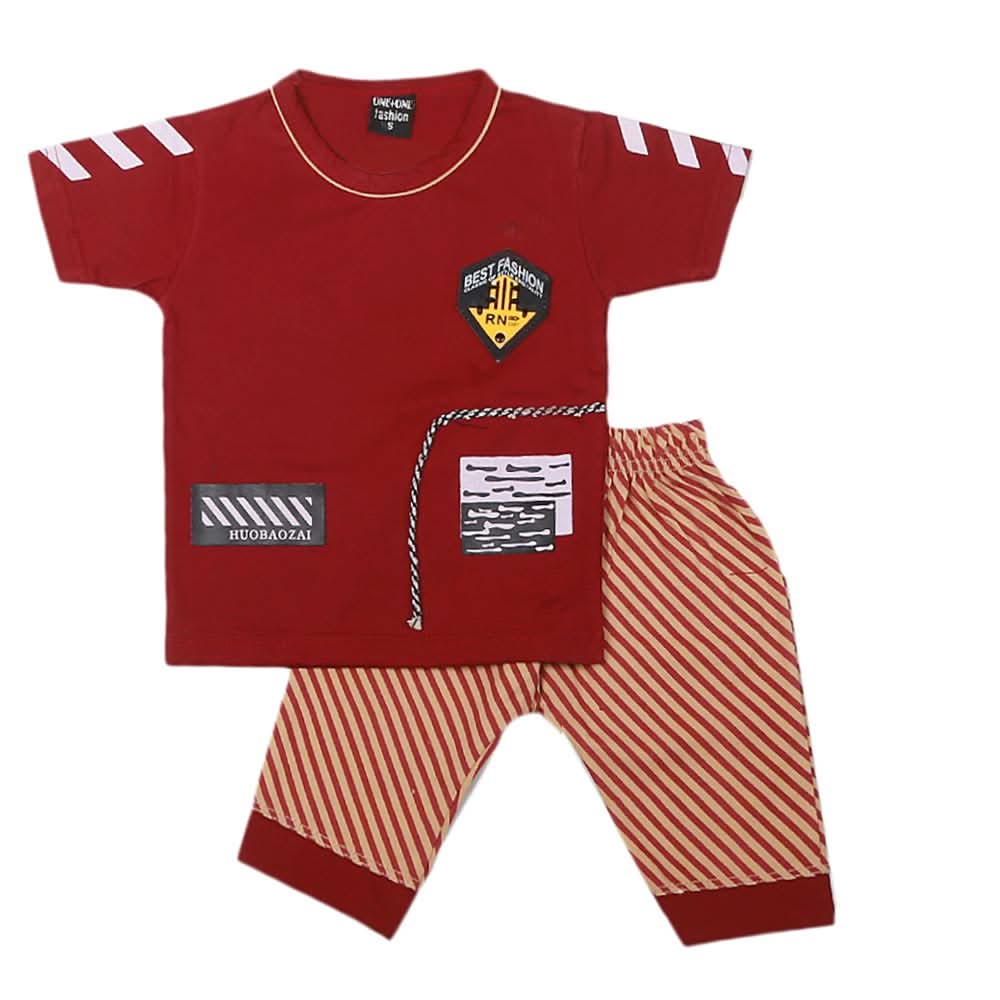 Boys Half Sleeves 2 Pcs Suit - Maroon, Kids, Boys Sets And Suits, Chase Value, Chase Value