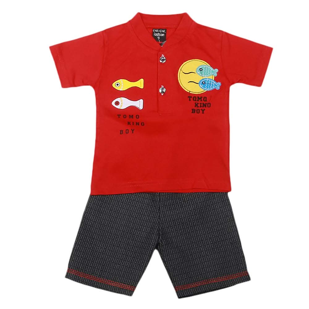 Boys Half Sleeves 2 Pcs Suit - Red, Kids, Boys Sets And Suits, Chase Value, Chase Value