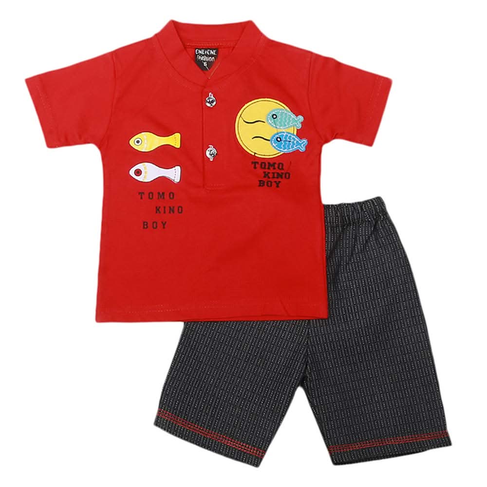 Boys Half Sleeves 2 Pcs Suit - Red, Kids, Boys Sets And Suits, Chase Value, Chase Value