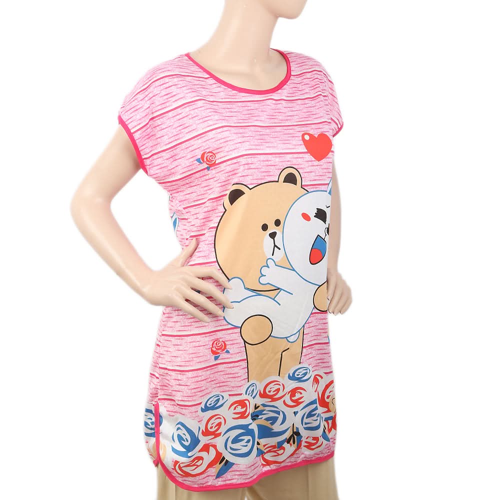 Women's Nightwear Long T-Shirt - Dark Pink, Women, Night Suit, Chase Value, Chase Value