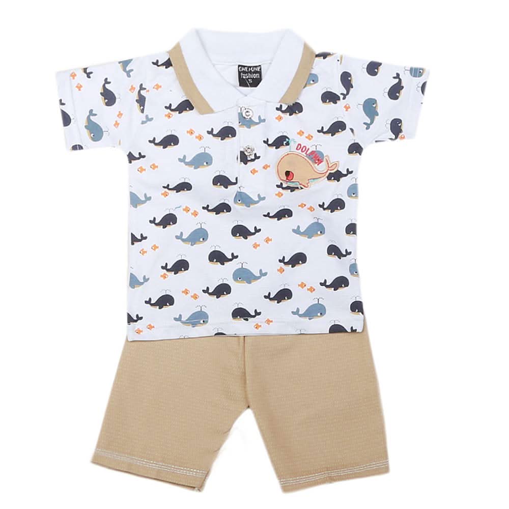 Boys Half Sleeves 2 Pcs Suit - White, Kids, Boys Sets And Suits, Chase Value, Chase Value