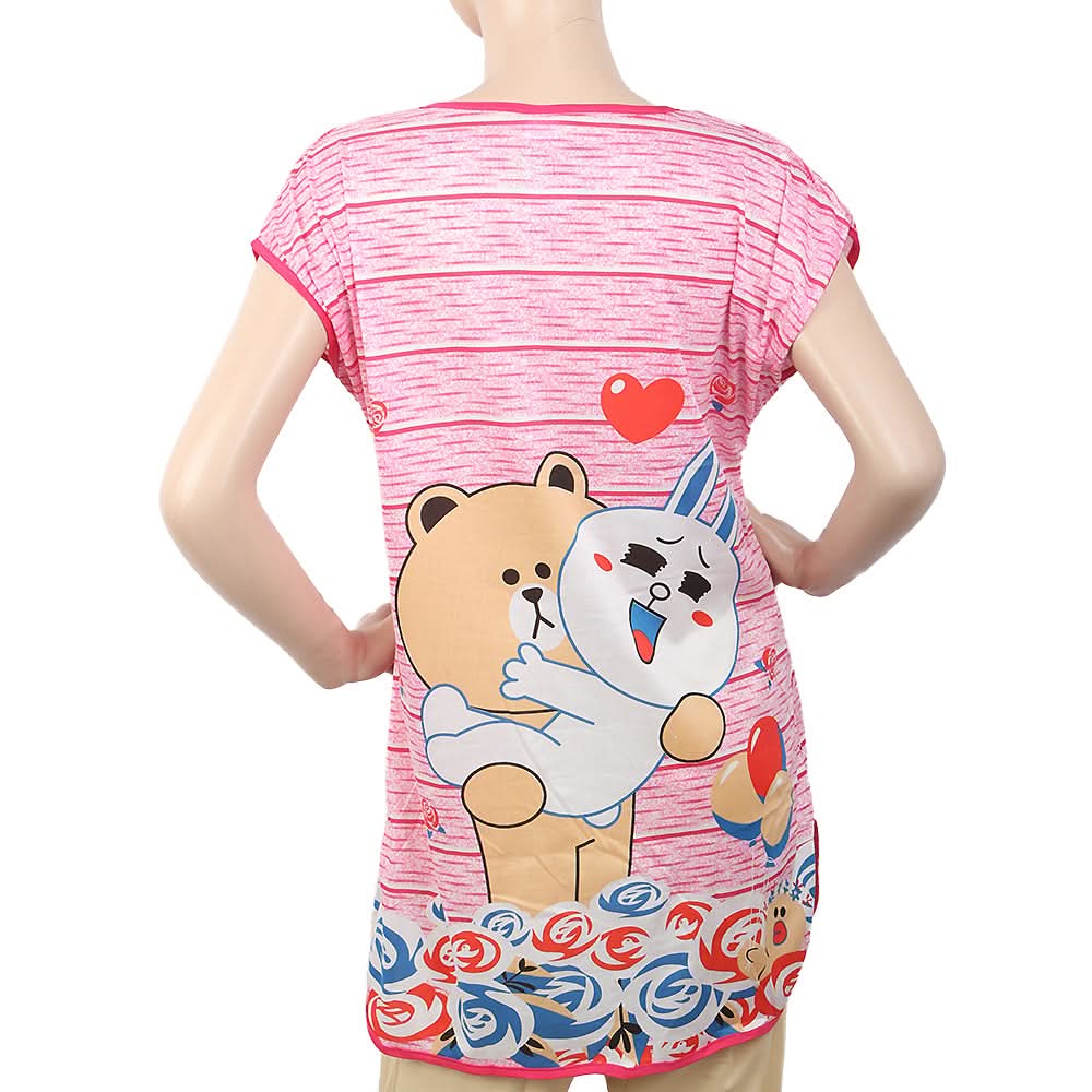 Women's Nightwear Long T-Shirt - Dark Pink, Women, Night Suit, Chase Value, Chase Value