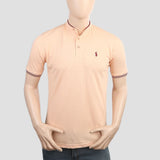 Men's Pique Band Collar Polo T-Shirt - Peach, Men, T-Shirts And Polos, Chase Value, Chase Value