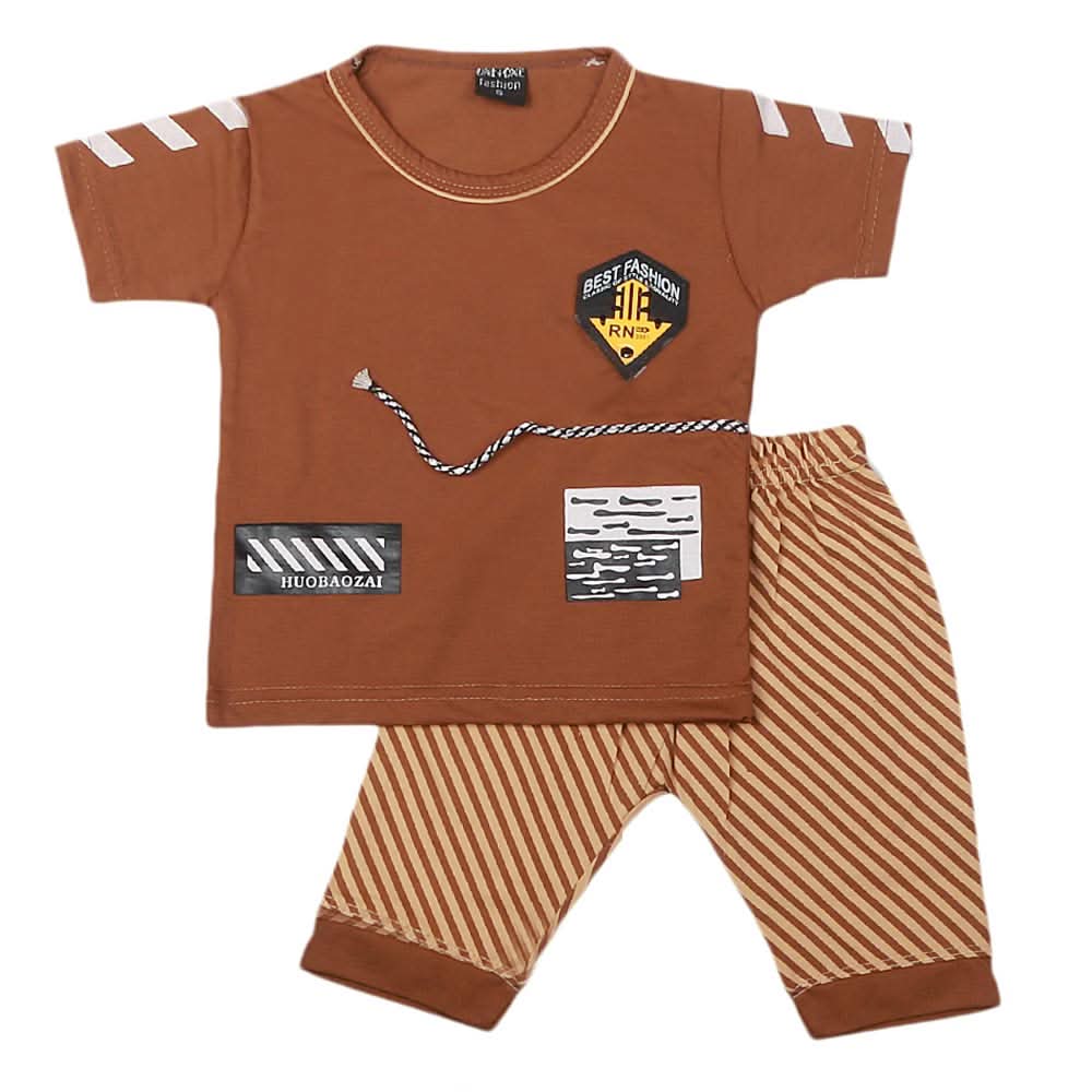 Boys Half Sleeves 2 Pcs Suit - Brown, Kids, Boys Sets And Suits, Chase Value, Chase Value