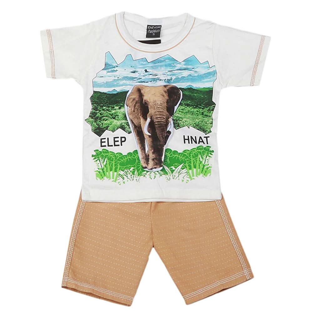 Boys Half Sleeves 2 Pcs Suit - White, Kids, Boys Sets And Suits, Chase Value, Chase Value