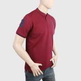 Men's Pique Band Collar Polo T-Shirt - Maroon, Men, T-Shirts And Polos, Chase Value, Chase Value