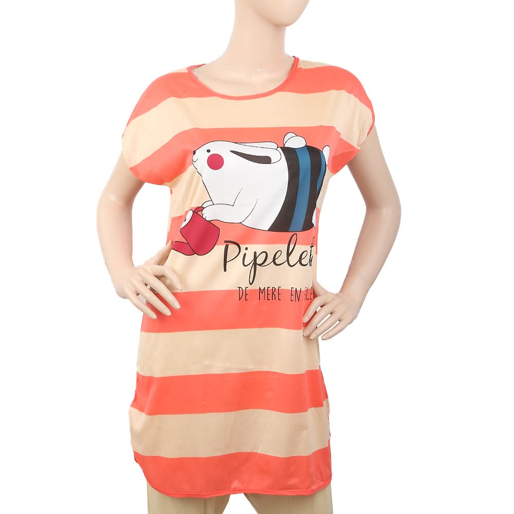 Women's Nightwear Long T-Shirt - Peach, Women, Night Suit, Chase Value, Chase Value
