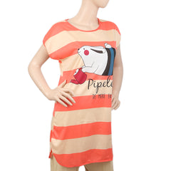 Women's Nightwear Long T-Shirt - Peach, Women, Night Suit, Chase Value, Chase Value