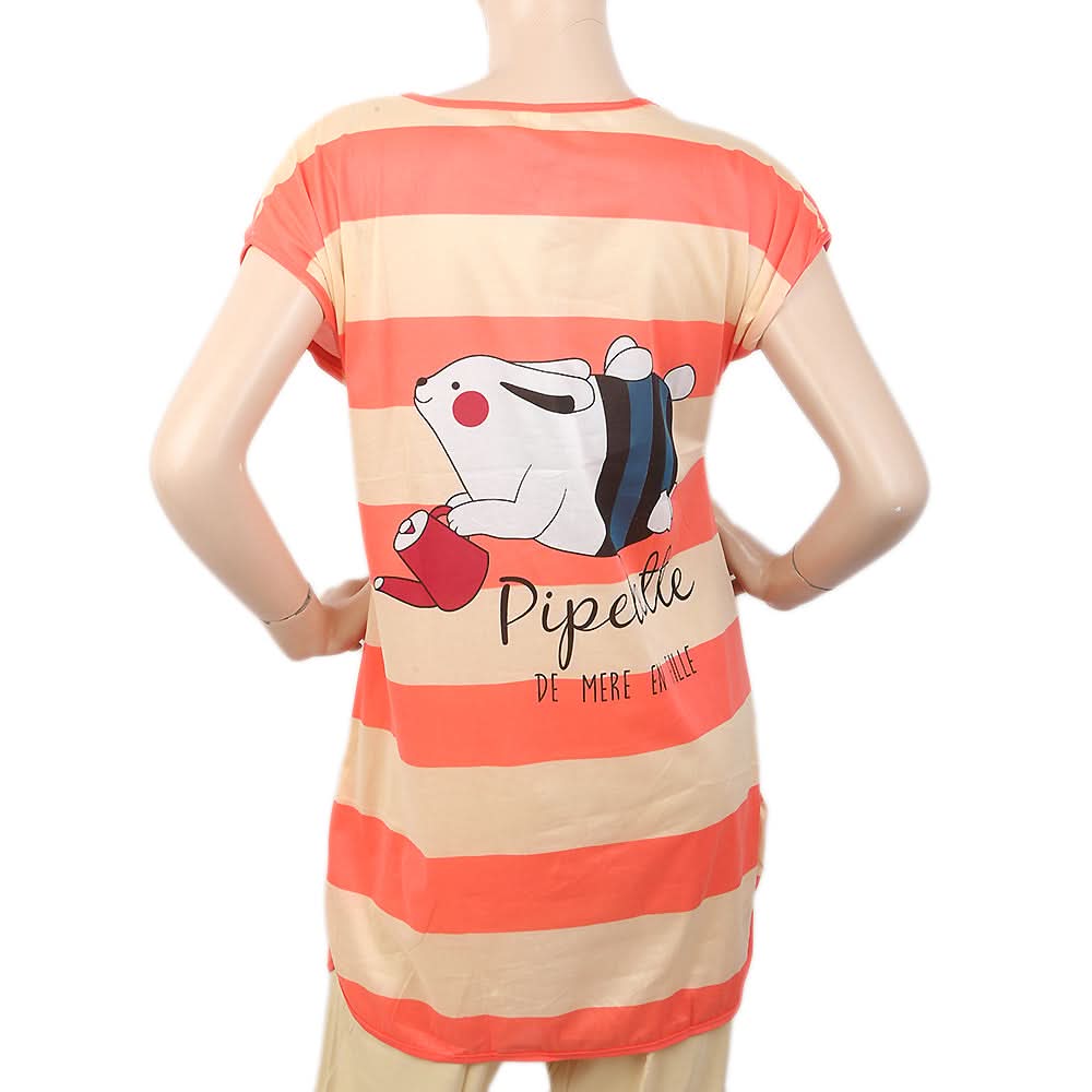 Women's Nightwear Long T-Shirt - Peach, Women, Night Suit, Chase Value, Chase Value