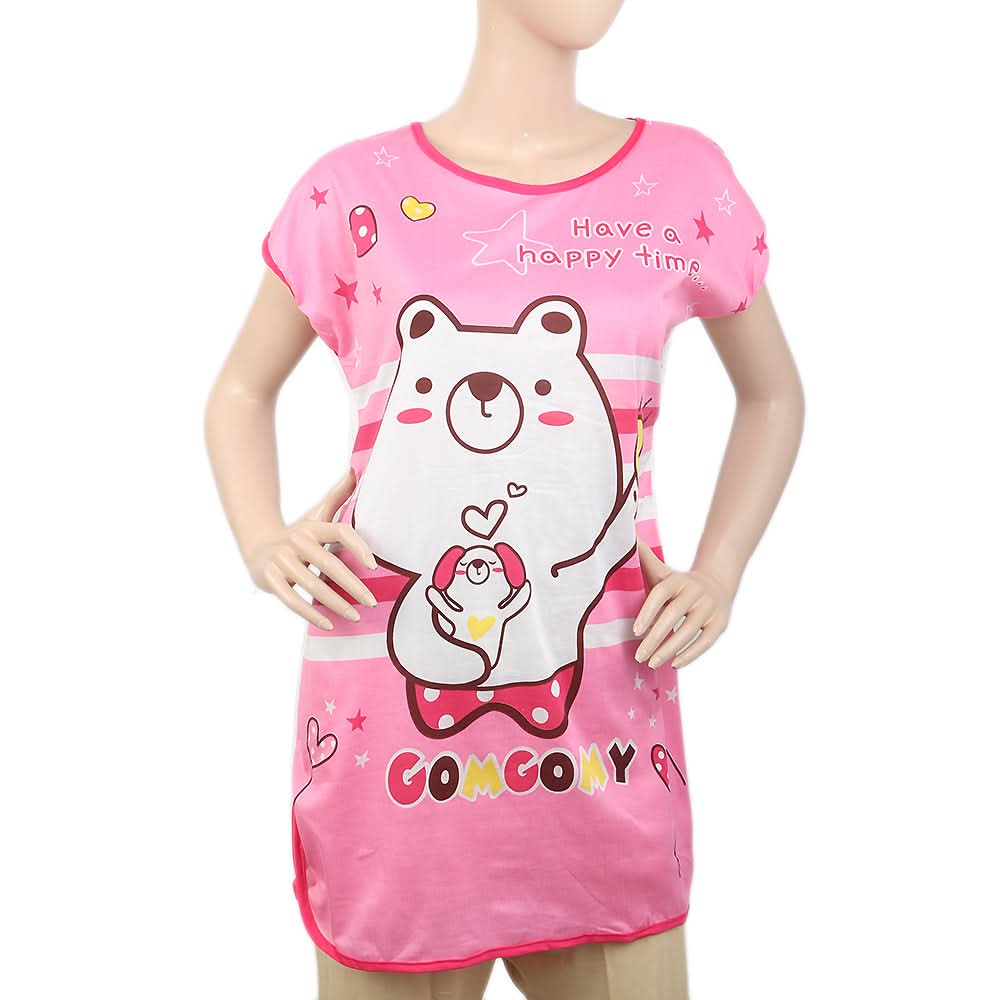 Women's Nightwear Long T-Shirt - Pink, Women, Night Suit, Chase Value, Chase Value