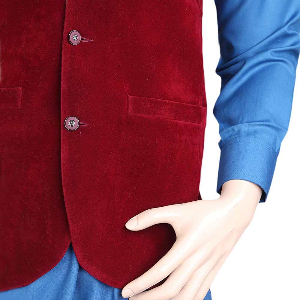 Men's Velvet Waist Coat - Maroon, Men, Waist Coats, Chase Value, Chase Value