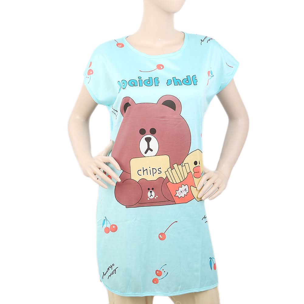 Women's Nightwear Long T-Shirt - Blue, Women, Night Suit, Chase Value, Chase Value
