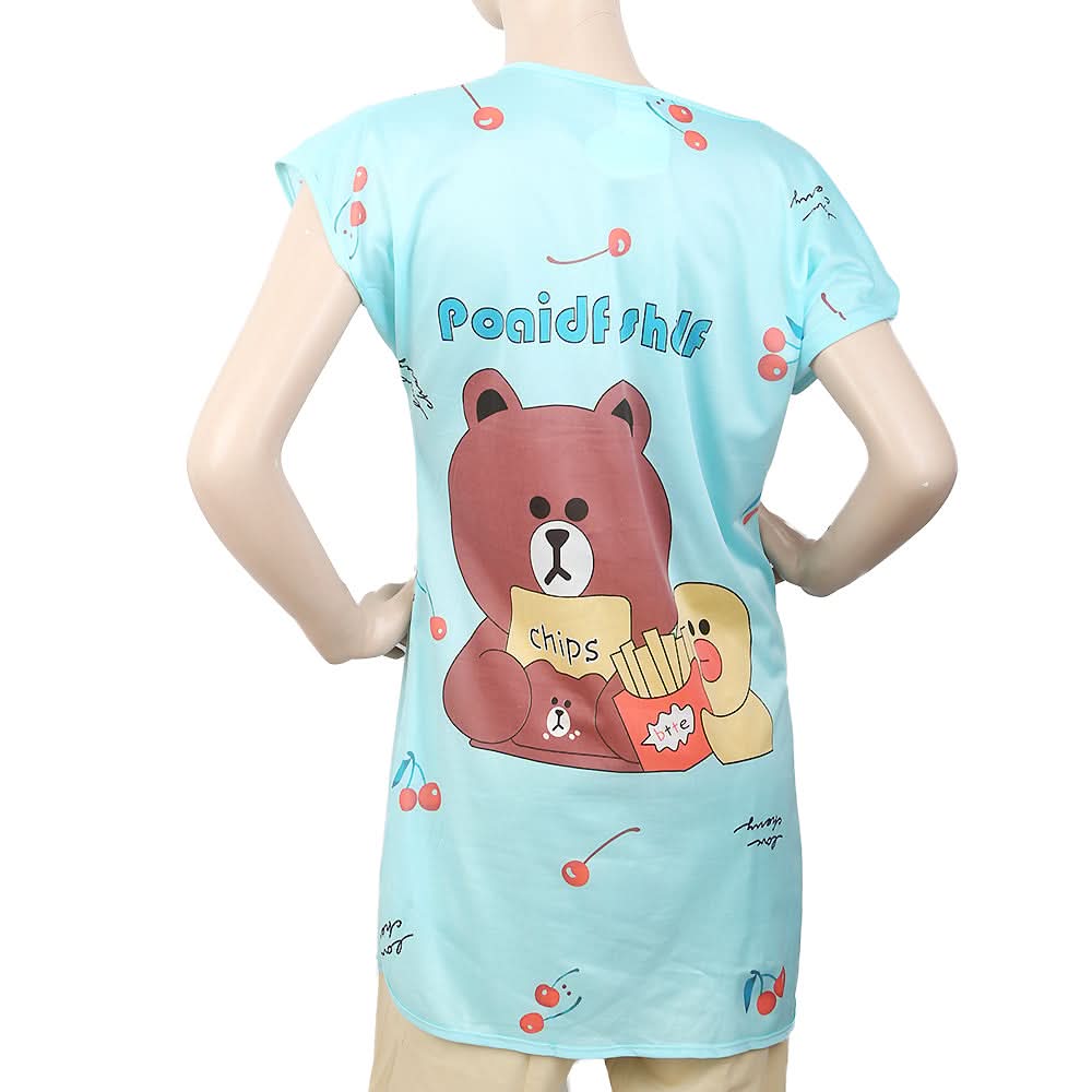 Women's Nightwear Long T-Shirt - Blue, Women, Night Suit, Chase Value, Chase Value