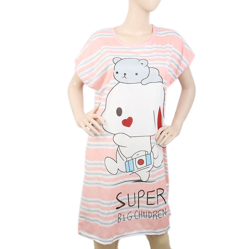 Women's Nightwear Long T-Shirt - Pink, Women, Night Suit, Chase Value, Chase Value