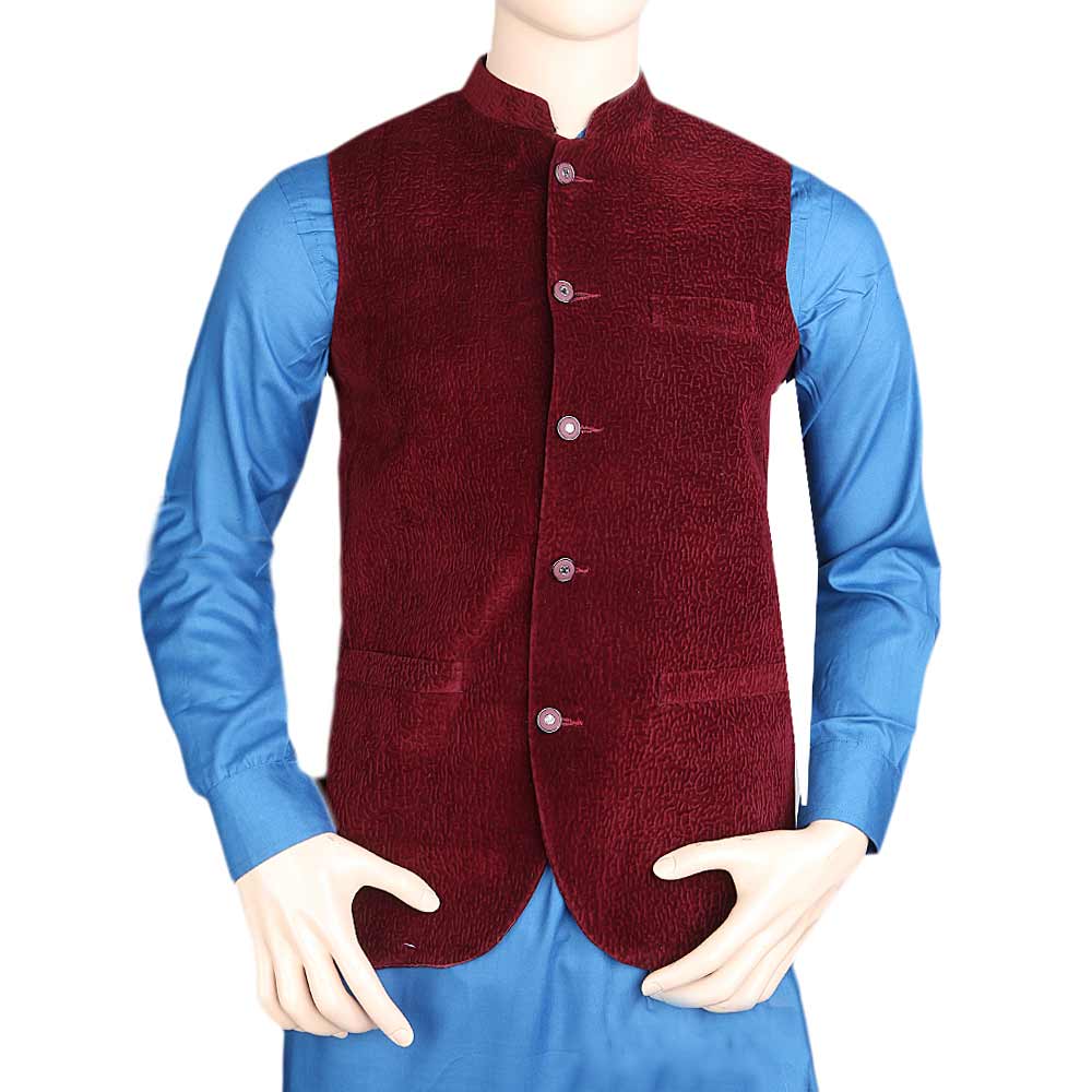 Men's Velvet Waist Coat - Maroon, Men, Waist Coats, Chase Value, Chase Value