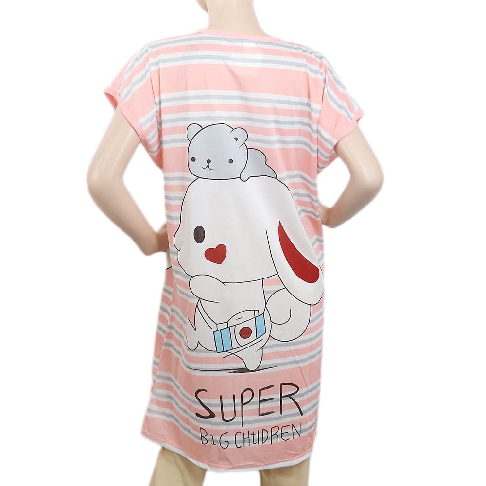 Women's Nightwear Long T-Shirt - Pink, Women, Night Suit, Chase Value, Chase Value