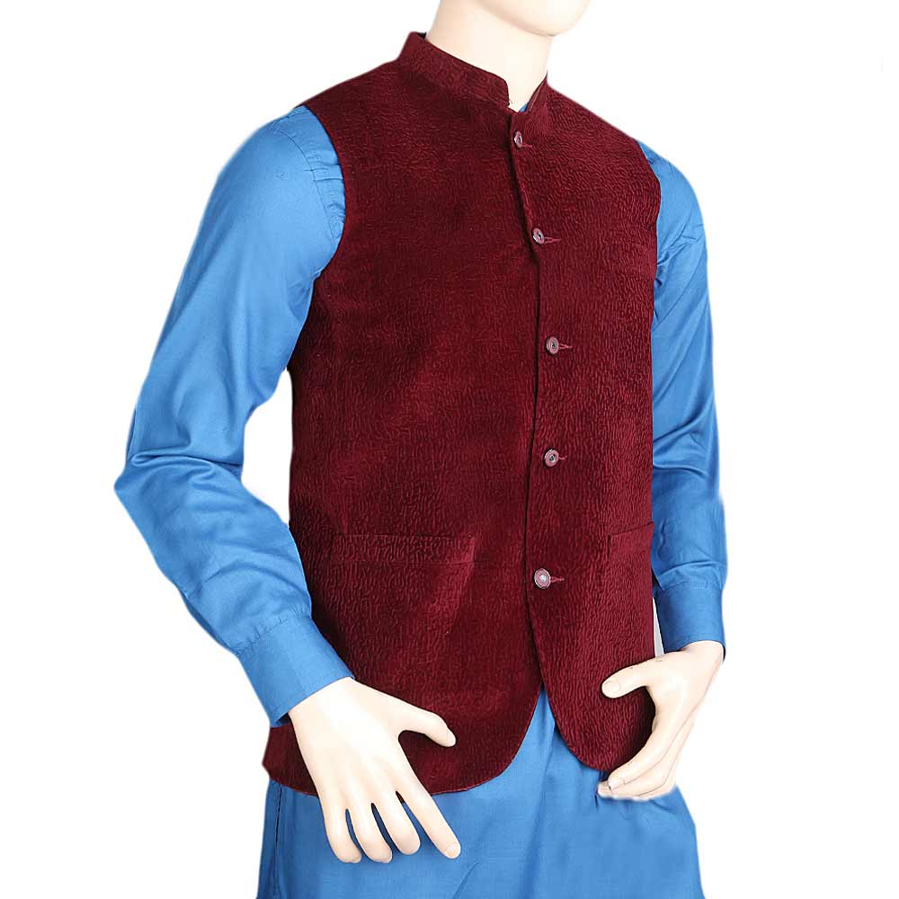 Men's Velvet Waist Coat - Maroon, Men, Waist Coats, Chase Value, Chase Value
