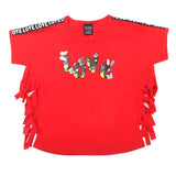 Girls Half Sleeves Fancy Tape T-Shirt - Red, Kids, Girls T-Shirts, Chase Value, Chase Value