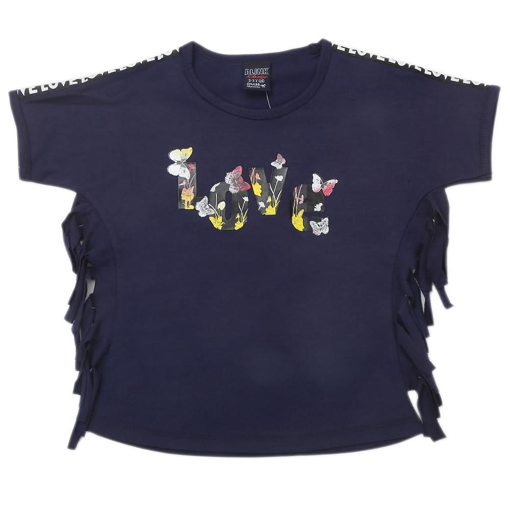 Girls Half Sleeves Fancy Tape T-Shirt - Navy Blue, Kids, Girls T-Shirts, Chase Value, Chase Value