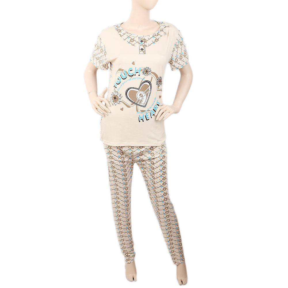 Women's 2 Piece Night Suit - Beige, Women, Night Suit, Chase Value, Chase Value