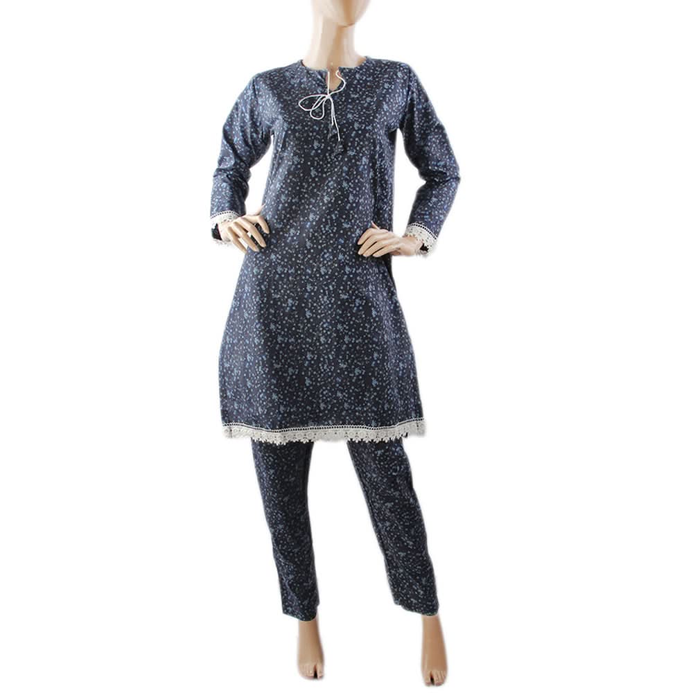 Women's Printed 2 Pcs Stitched Suit - Navy Blue, Women Shalwar Suits, Chase Value, Chase Value