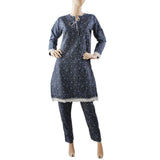Women's Printed 2 Pcs Stitched Suit - Navy Blue, Women Shalwar Suits, Chase Value, Chase Value
