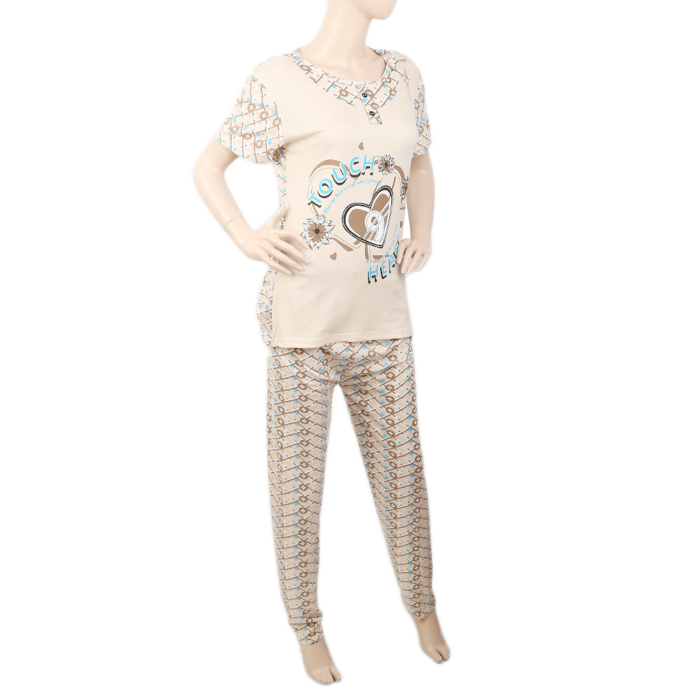 Women's 2 Piece Night Suit - Beige, Women, Night Suit, Chase Value, Chase Value