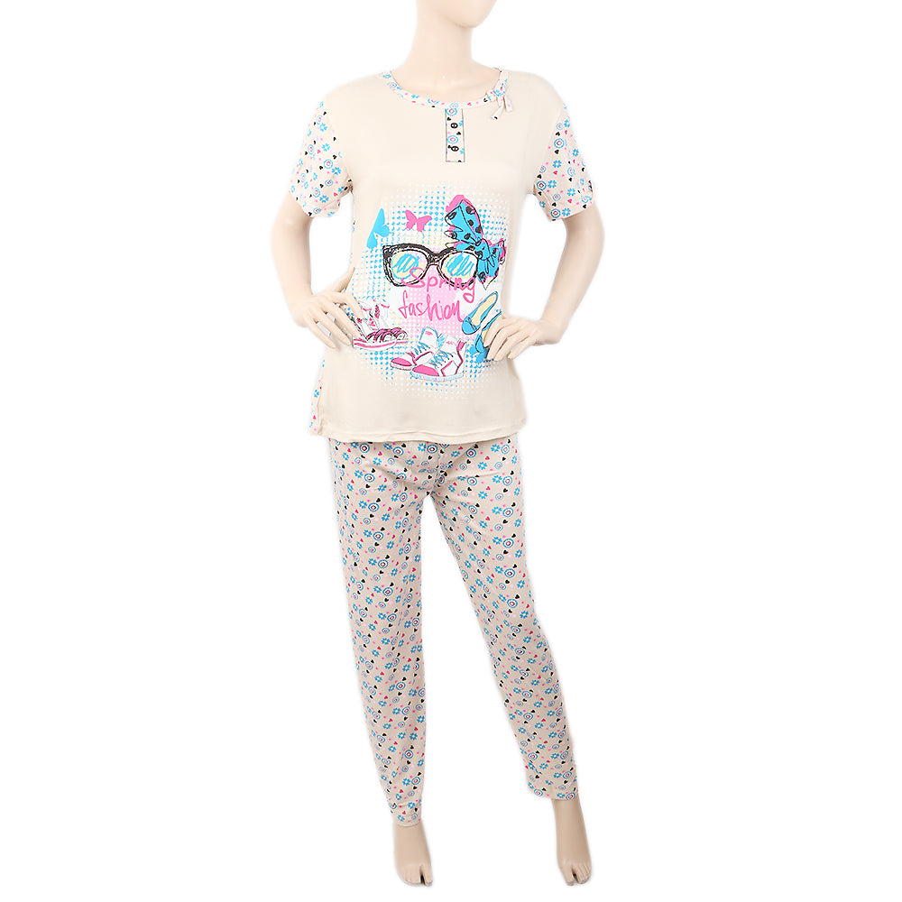 Women's 2 Piece Night Suit - Beige, Women, Night Suit, Chase Value, Chase Value